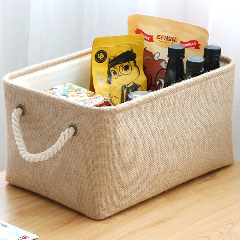 

Nordic Linen Double-layer Storages Box For Clothes And Toys Tabletop Snacks Organize Baskets Thickened Jute EVA Portable Ins