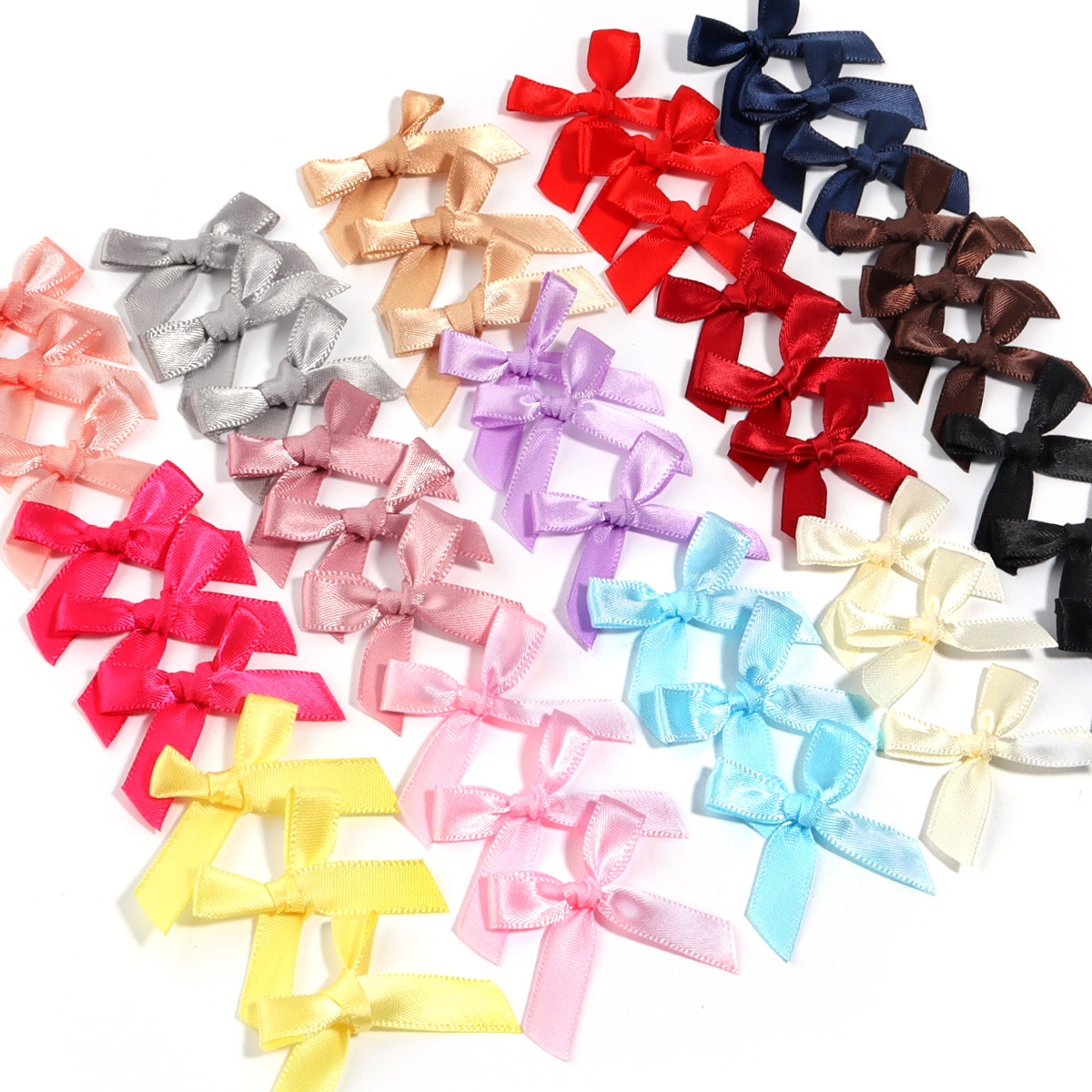 50pcs/lot Color Ribbon Bow Ties Beads Polyester Hand Tied Bow for DIY Earring Hairpin Handcraft Decoration Jewelry Accessories