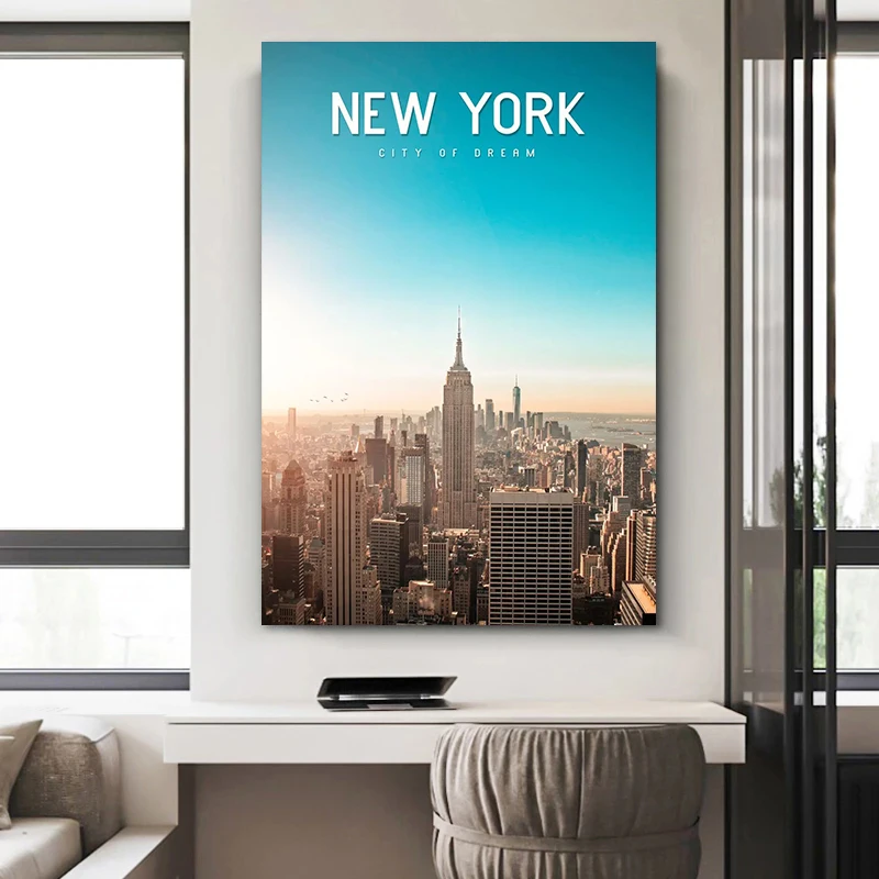 Manhattan Night Skyline Wall Art Canvas Print