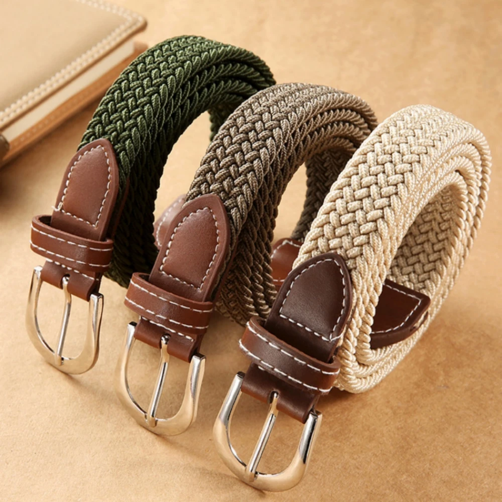 

105CM Women's Elastic Woven Belt Korean Versatile Jeans Non Perforated Belt Student Simple Decorative Belt Clothing Accessories