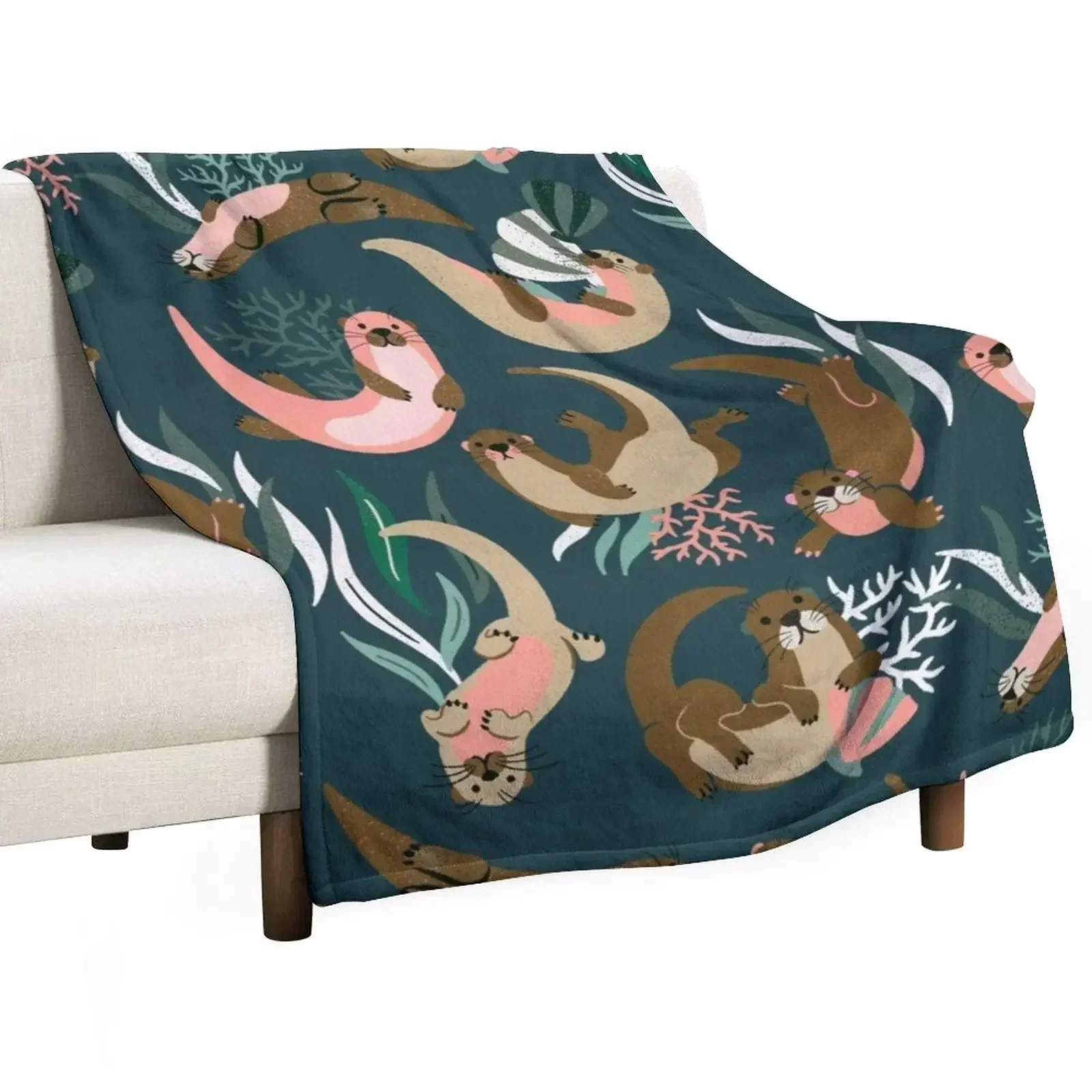 

Otter Collection - Teal Palette Throw Blanket for winter christmas gifts Custom Blankets