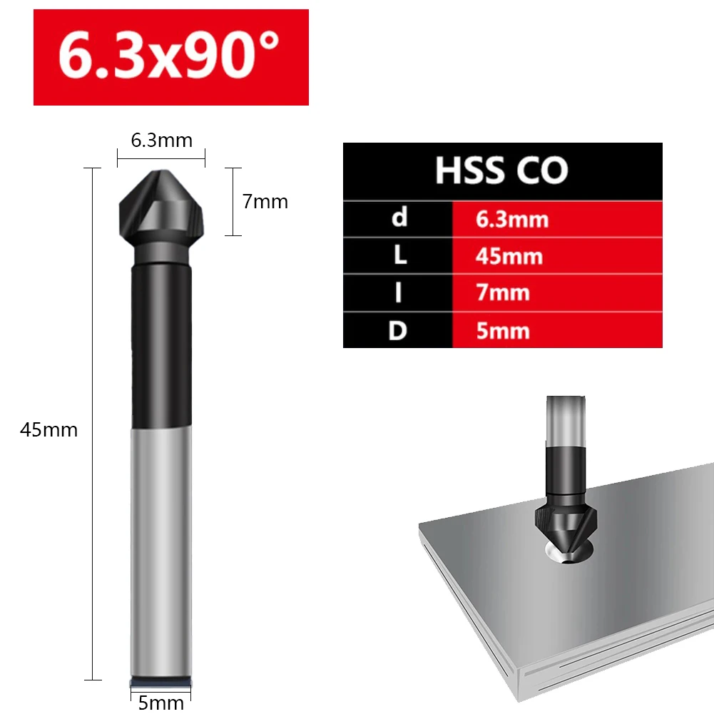 1 Pcs  Countersunk Drill Bit M35 3 Flute 90 Degree Chamfering Tools Cobalt TiAlN Coated For Drilling Hardness Less Than 65HRC