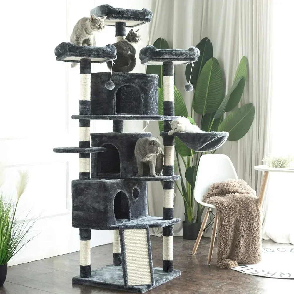 

Tree for Cats 73.4 Inch Cat Tower With 3 Caves Scratching Posts 3 Cozy Perches Activity Center Stable for Kitten/Big Cat Board
