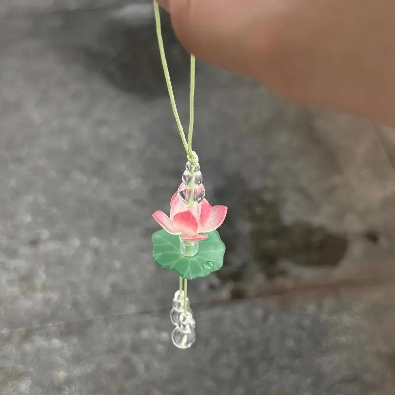Exquisite Sommer Rosa Lotus Telefon Charme Anhänger Mode Simulierte Blume Perlen Schlüsselbund Auto Ornamente Für Frauen Tasche Dekoration – Detail 7