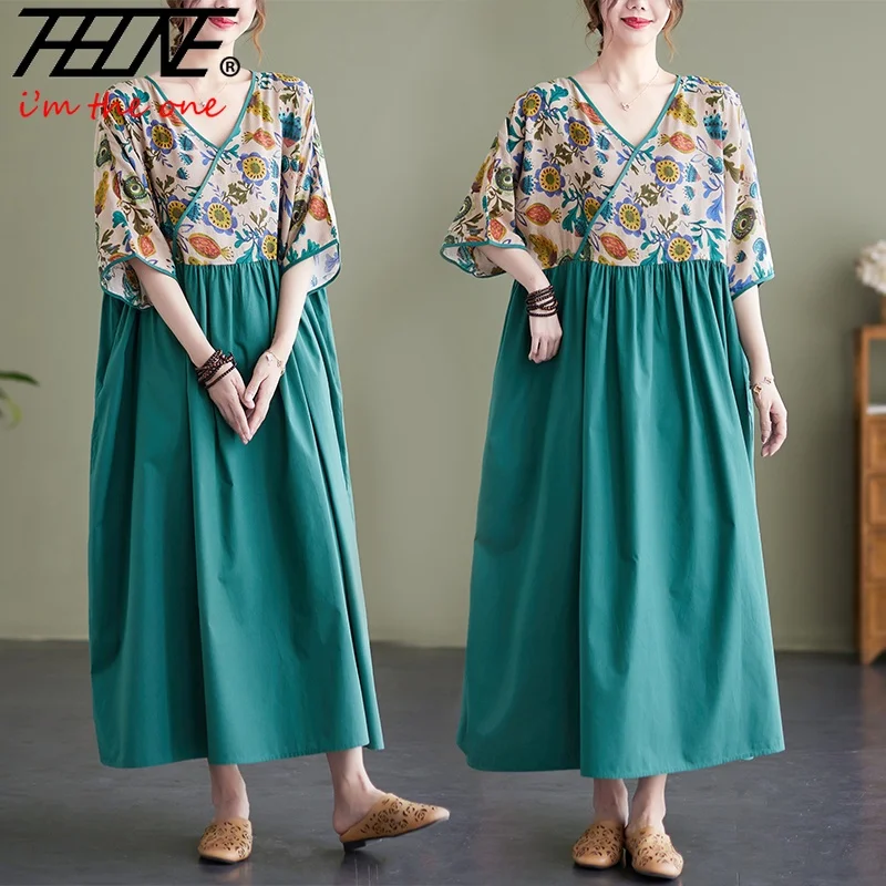 

Женское Свободное длинное платье из хлопка и льна