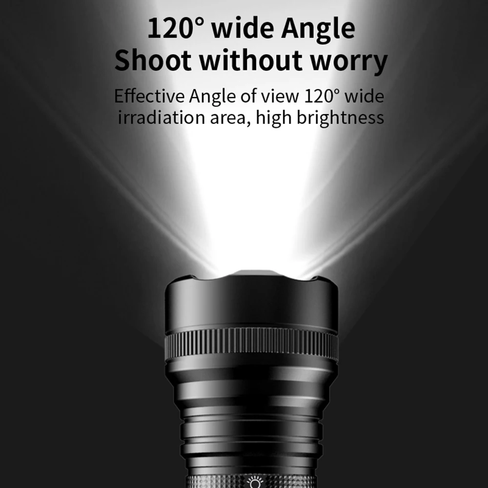 The Outdoor Flashlight SpyCam features a 120° wide-angle beam, high brightness, and a waterproof design, as highlighted in the text above.