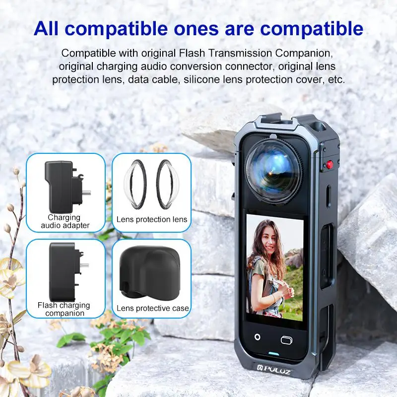 For Insta360 X5 PULUZ Aluminum Alloy Protective Cage Rig Expand Cold Shoe Housing Frame