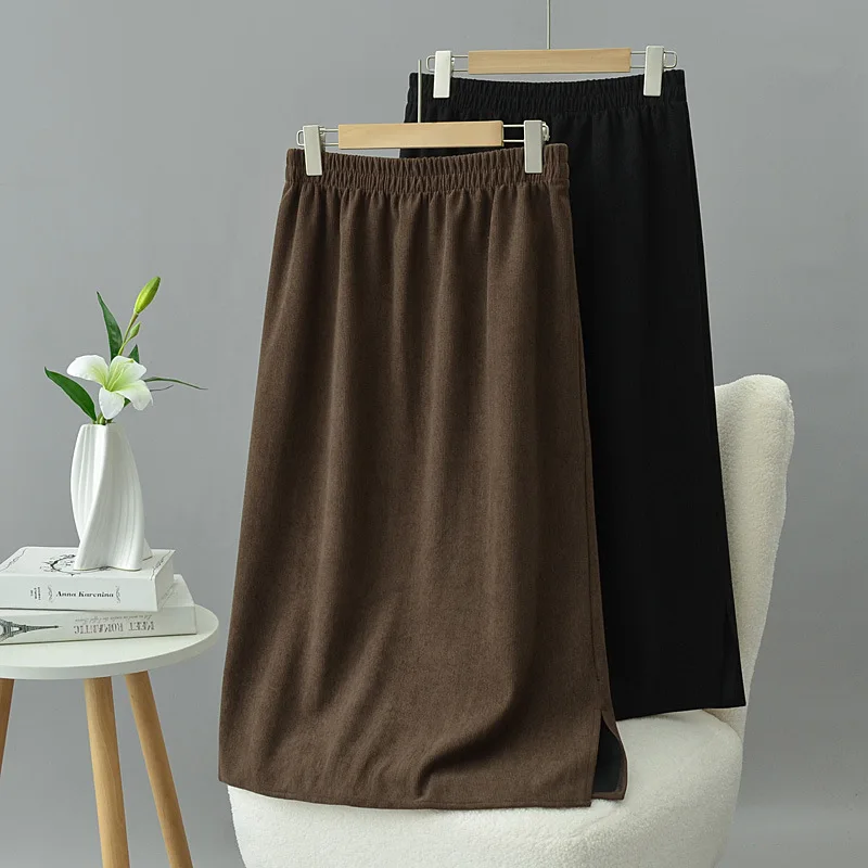 Plus Size Women Skirt Autumn Loose Casual High Waist Elastic Slit Both Sides Skirt 6311