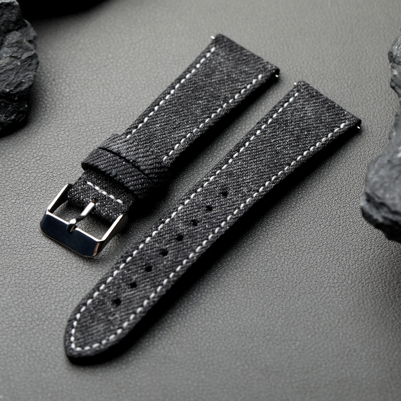 Premium Handmade Okayama Denim Leather Strap - Ultra-Thin Quick Release in Black, Brown, Blue