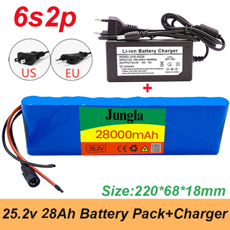 

Free ShippingBatterie Lithium 6S2P 25.2V 28Ah 18650 De Haute Qualité 24V 28000mah Avec BMS Booster De Vélo Électrique + Chargeur