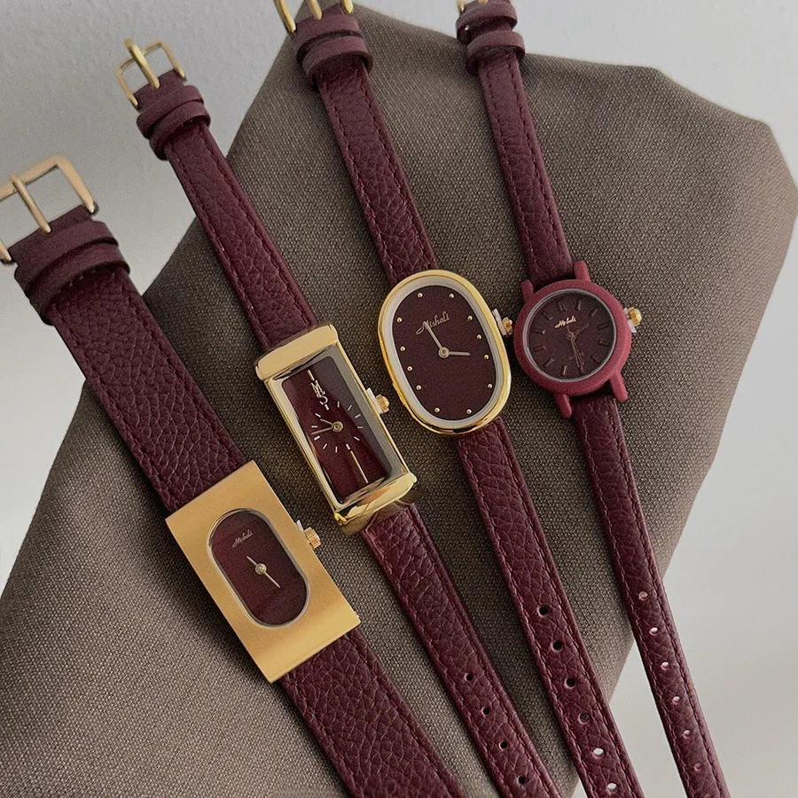 Genuine Leather 2025 New Women's Gift Red Retro Women's Watch Small Luxury Quartz Watch
