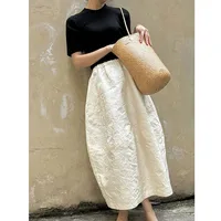 2024 New Arrival Spring/summer Arts Style Women Casual Loose Fit Elastic Waist A-line Jacquard Design Ankle-length Skirt P02