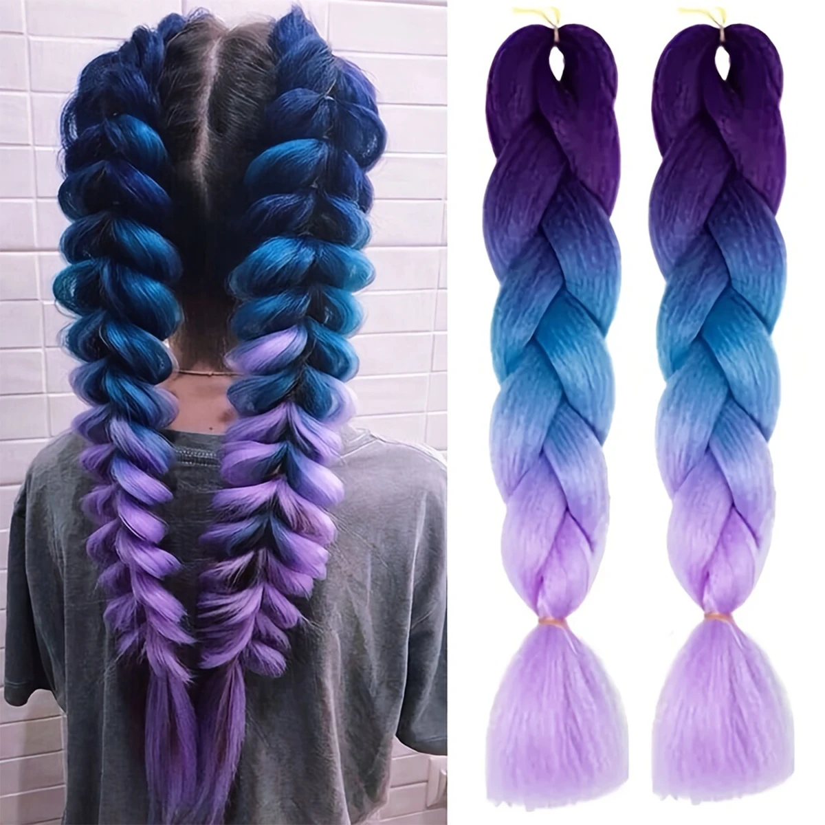 1 Pack 3.53oz Braiding Hair Purple Blue Colorful Synthetic Braids Hair Extensions Synthetic Crochet Braids For Women