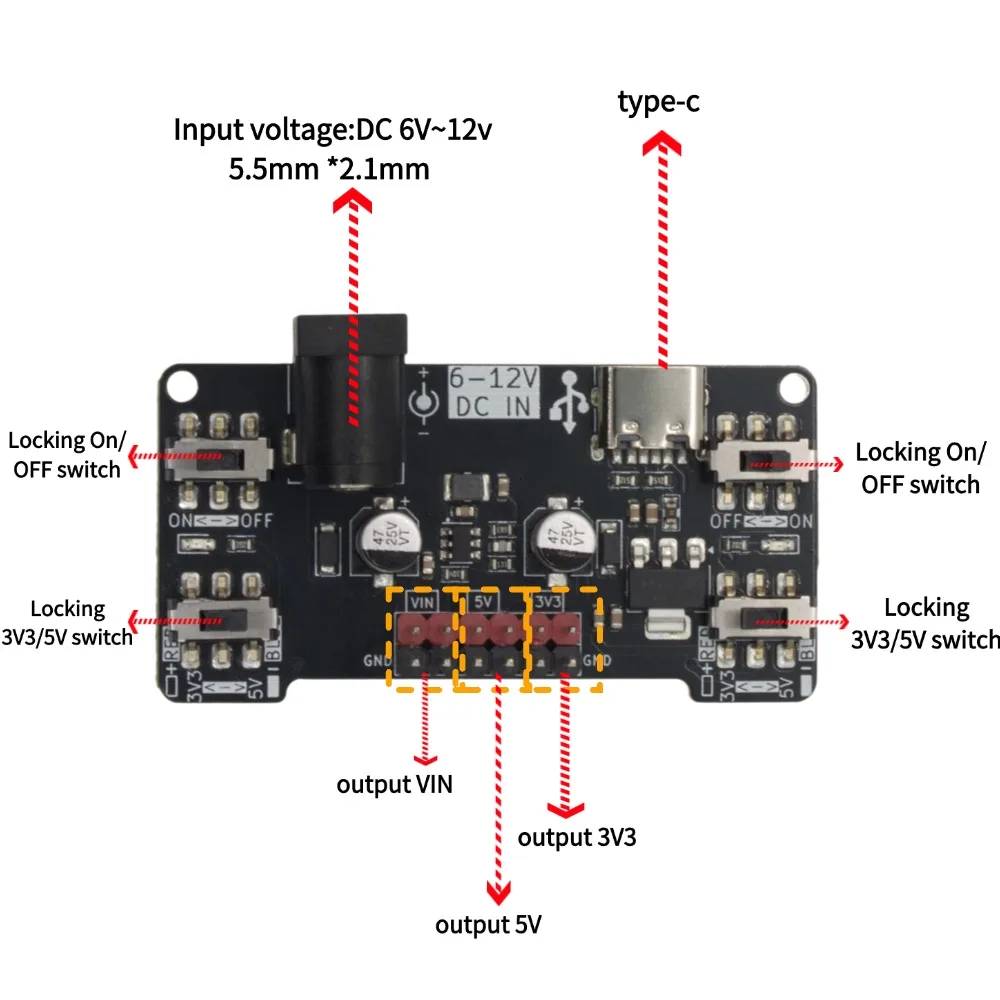 Dual Voltage Breadboard Power Supply with USB-C Interface and Adjustable Output