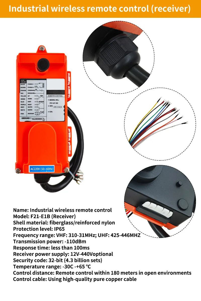 Description Picture 5 of itemF21-E1B Wireless industrial remote control button suitable for 12V~380V lifting motor, crane remote control and receiver