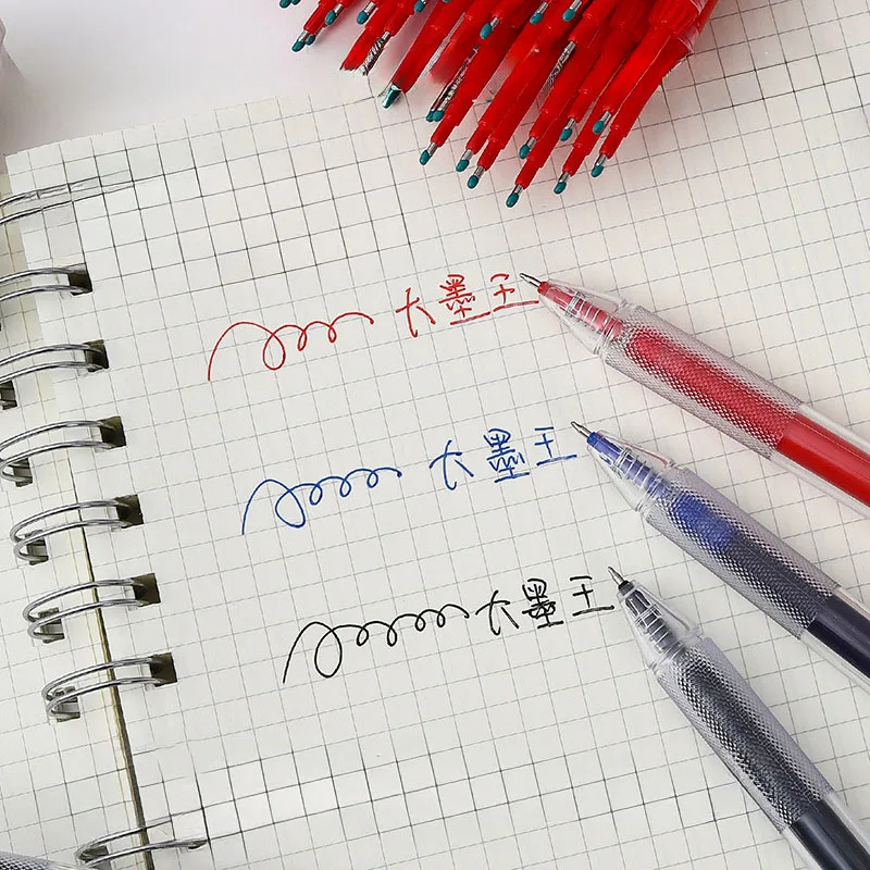 12pcs/set large capacity press neutral pen bold pen core st head black/blue/red ink 0.5mm quick drying smooth neutral pen