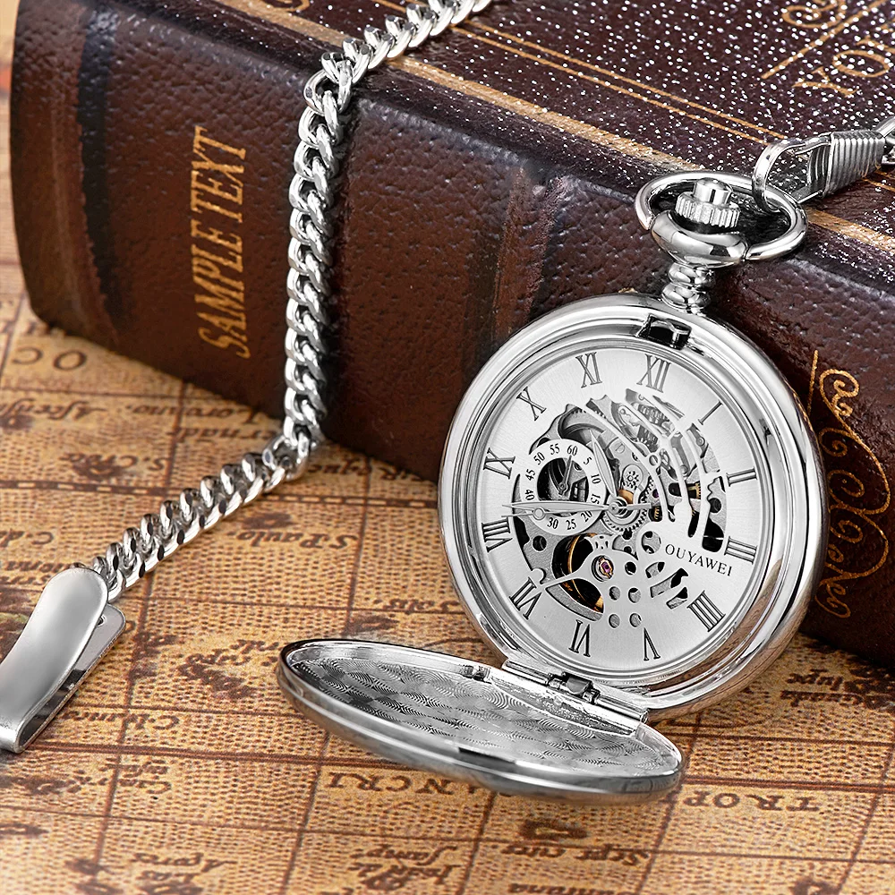 Stainless Steel Men Mechanical Pocket Watch Fashion Casual