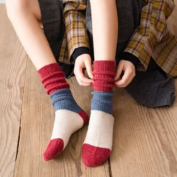 Patchwork Color Keep Warm Ladies Pile Socks Thicking Women Socks Mid Tube Socks Wool Korean Style 1Pair for Winter