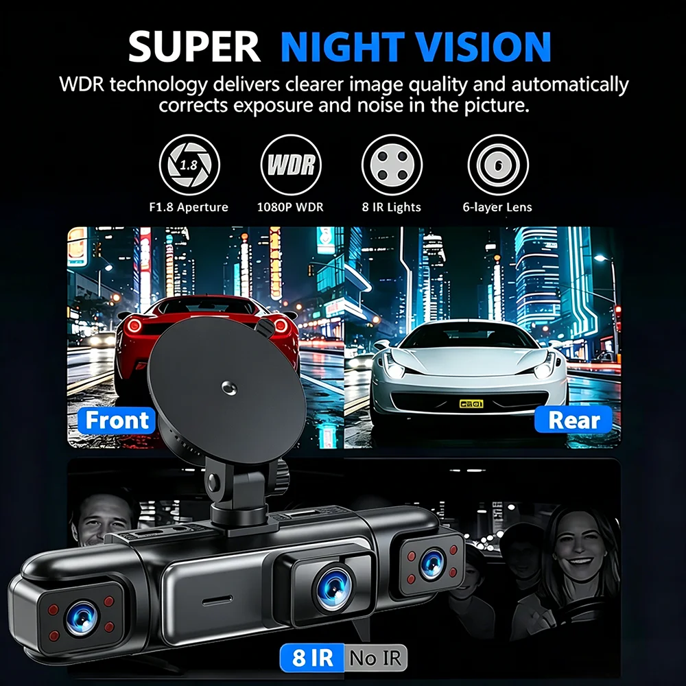 Car DVR Dash Cam 3/4 Lens Black Box FHD 1080P Night Vision 24h Parking G-Sensor Loop Recording Video Recorder Car Cameras 4