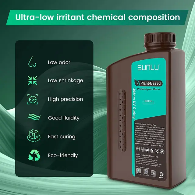 SUNLU Standard/ABS-Like/Plant based/Water-Wash Resin 1KG 395-405nm UV  Curing Photopolymer Rapid Resin for LCD/DLP 3D Printer - AliExpress