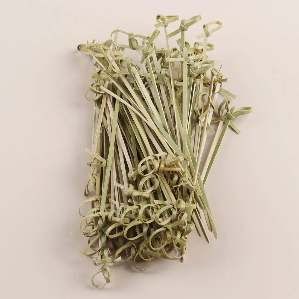 100pcs Barbeque Kitchen & Bar Party Decoration Fruit Forks Cocktail Picks Bamboo Knot Skewers Stick