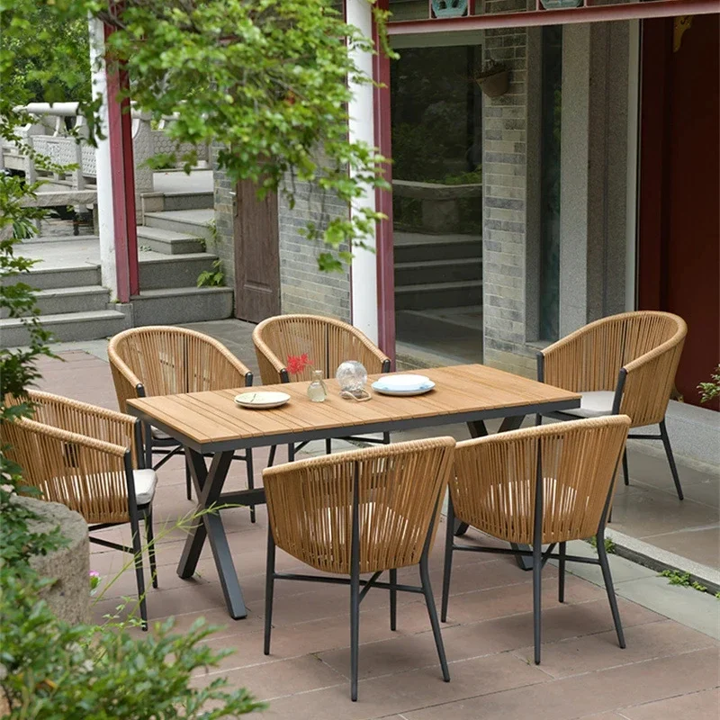 Simple Balcony Garden Chairs Outdoor Courtyard Rattan Chair Garden Open-Air Leisure Chairs Creative Homestay Table and Chair