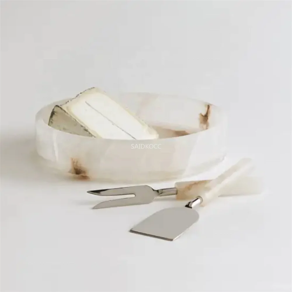 

Wholesale 20pcs Customized Bespoke White Onyx Round Vanity Jewelry Tray 8''