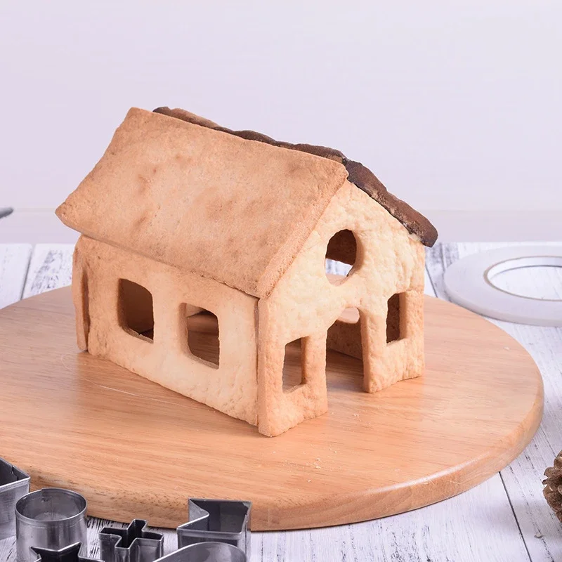 Christmas Gingerbread House Cookie Cutter Set 3D Stainless Steel Cookie Biscuit Mold Mould Fondant Baking Tool Party Decoration