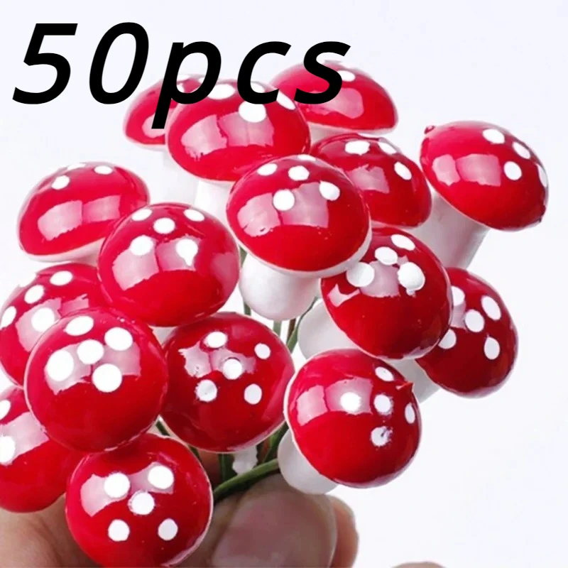 Resin Ornaments 50pcs Mini Mushroom Miniature Model Artificial Garden Moss Resin Craft Decoration Piles Home Garden Supplies