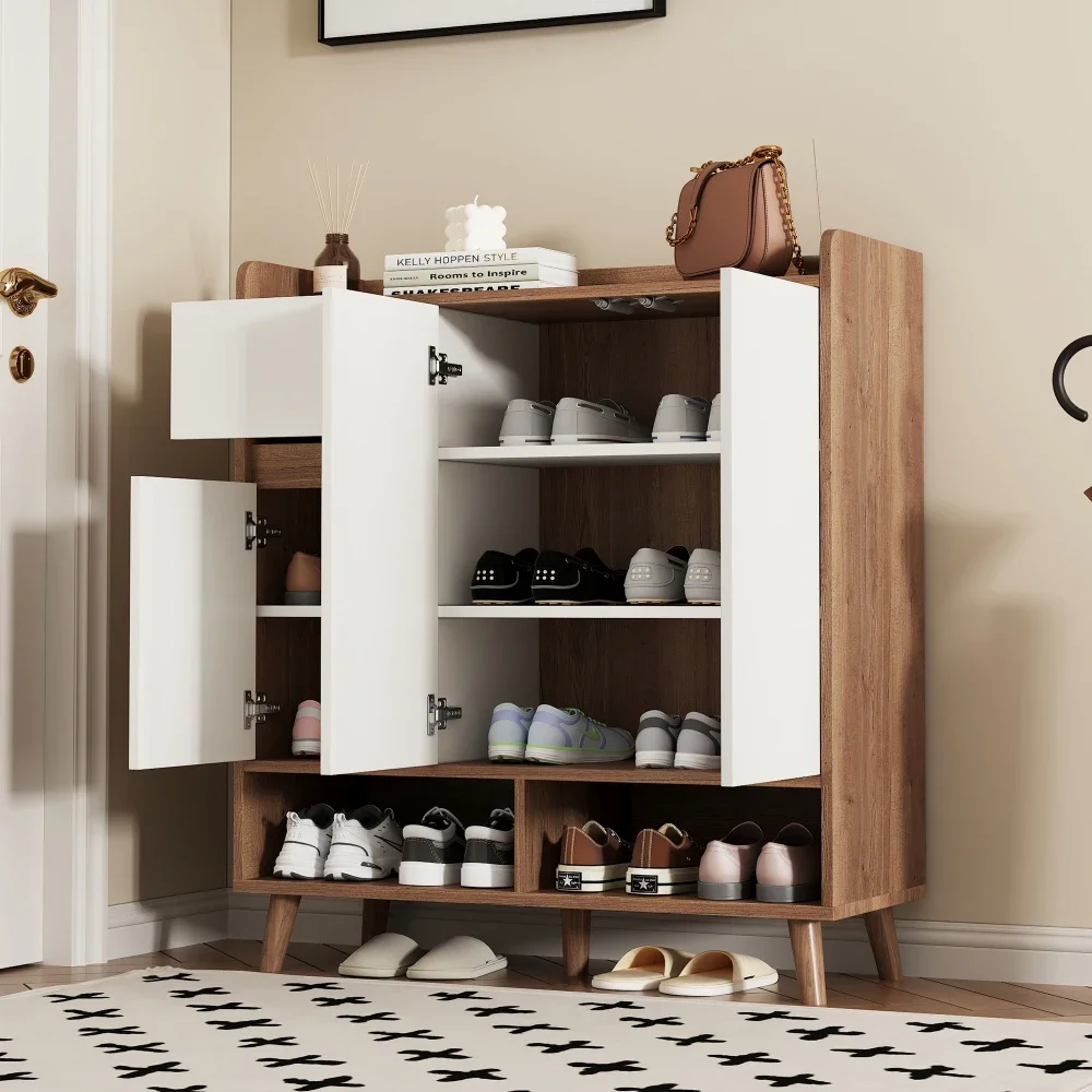 Mehrzweck-Sideboard-Schuhschrank mit Schubladen – großer Stauraum, 4-türiges Design für Esszimmer und Wohnzimmer, Heim-Organizer – Detail 32