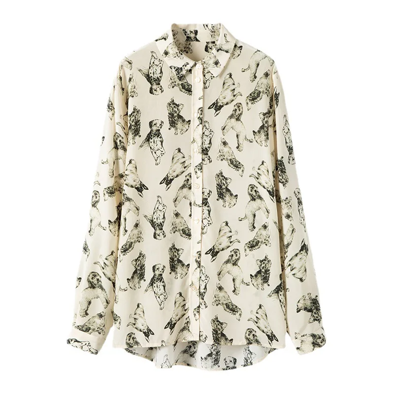 

1 шт., женская рубашка-блуза с длинным рукавом и отложным воротником, 16 мм S-413