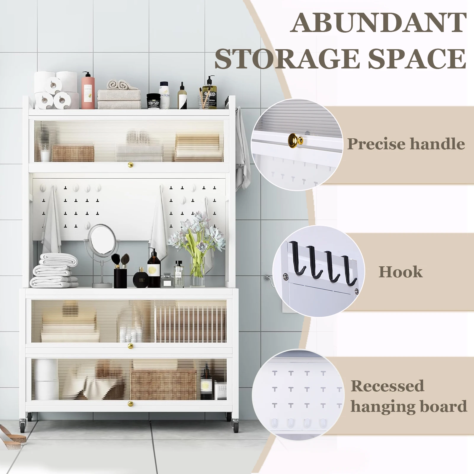 White Carbon Steel Kitchen Storage Cabinet with Wheels