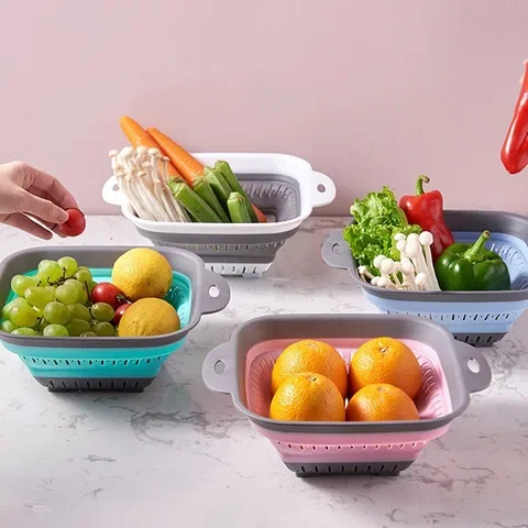 

Kitchen Silicone Collapsible Basket Strainer Colander Storage Vegetable Fruit Drainer Filter Foldable Organzier Draining