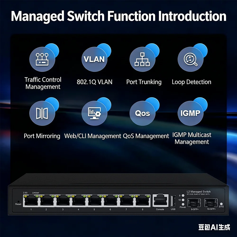 10G 업링크 L2+ 2.5G PoE 관리형 스위치, 4/8/24 포트 2.5G LAN/PoE 옵션, 웹/CLI 관리