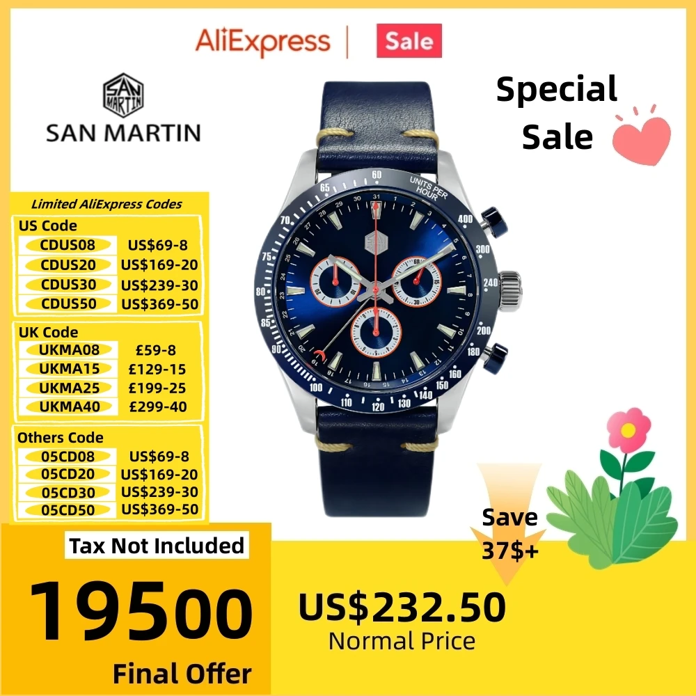 

Часы San Martin Мужские кварцевые с хронографом, 5040 F