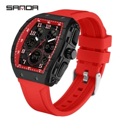 Men's Military Sport Digital Watch - Silicone Strap, Multifunctional, Waterproof & LED Display (Red)