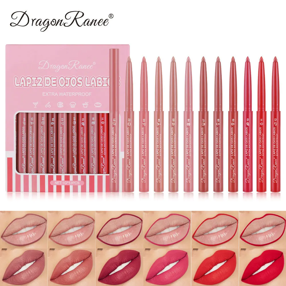 Lip liner Non-fading lip liner matte lip crayon bean paste color 12-color set long-lasting smudge-proof waterproof pencil velvet