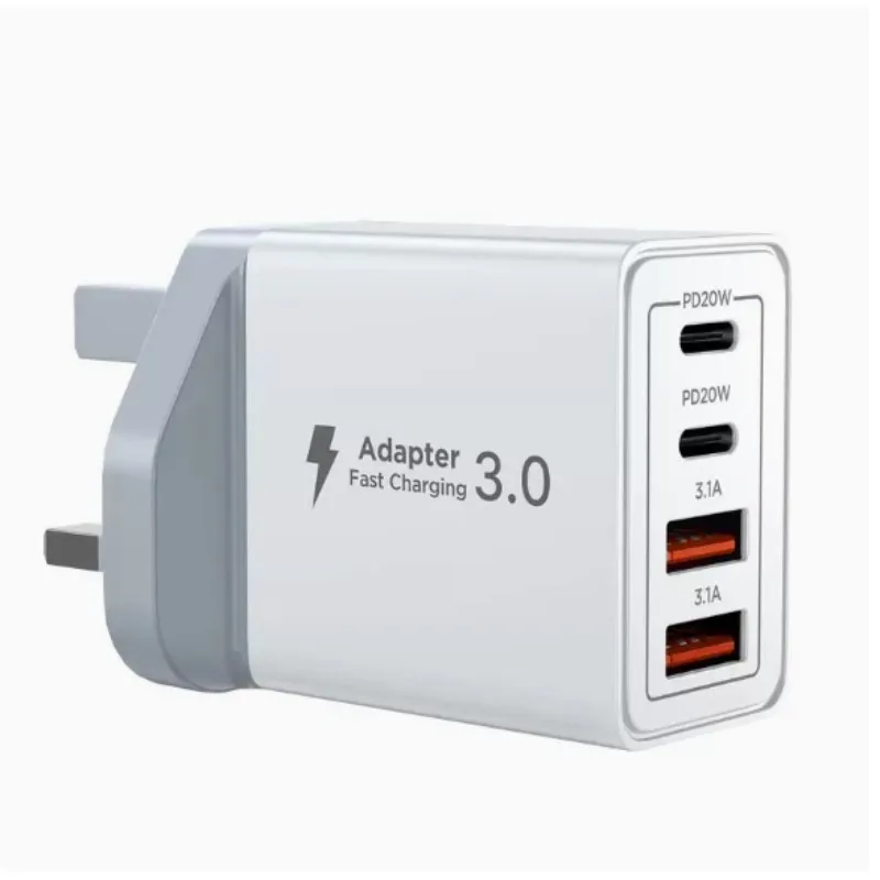 İngiliz Standardı 55W Çoklu Portlu USB Şarj Cihazı Çift PD 20W Çift USB 3.1A Dört Portlu Sertifikalı Şarj Başlığı