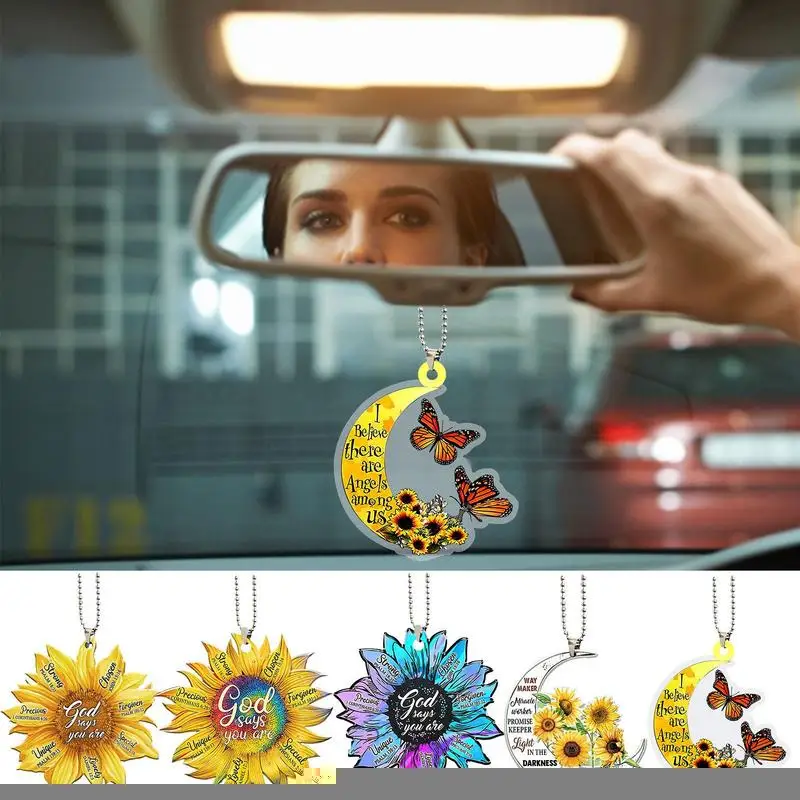 

Sunflower Car Decoration Acrylic Pendant Rear View Mirror Hang Decor Car Mirror Hanging Ornament Backpack Holiday Party Craft