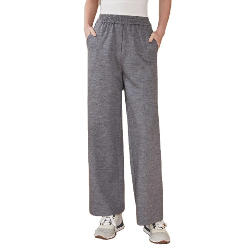 

High Quality Clothing Pure Woolen Elastic Waist Straight 100% Wool Women Pants Ladies Trousers