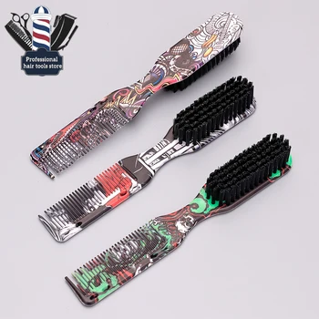 Pettine a doppia faccia Modello stampato Spazzola per lo styling della barba Spazzola per barba da barba professionale Barbiere Capelli spezzati Rimuovi pettine per uomo