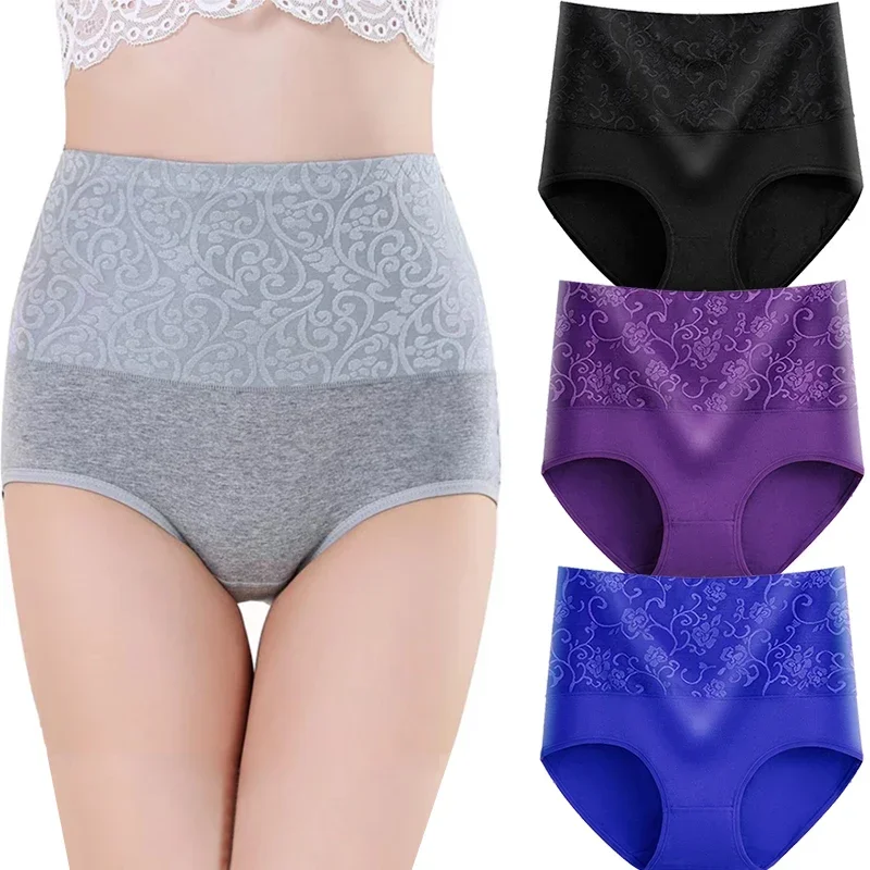 

Cotton Women Panties Elastic Soft 4XL Under Panties Embossed Flower Ladies Underwear Breathable Sexy High Waist Briefs Lingerie