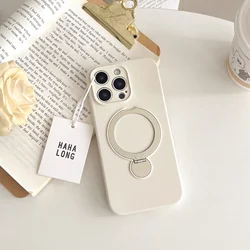 Magnetic Liquid Silicone Ring Holder Case with Lens Protector and Matte Finish - iPhone 14 (Antique White)