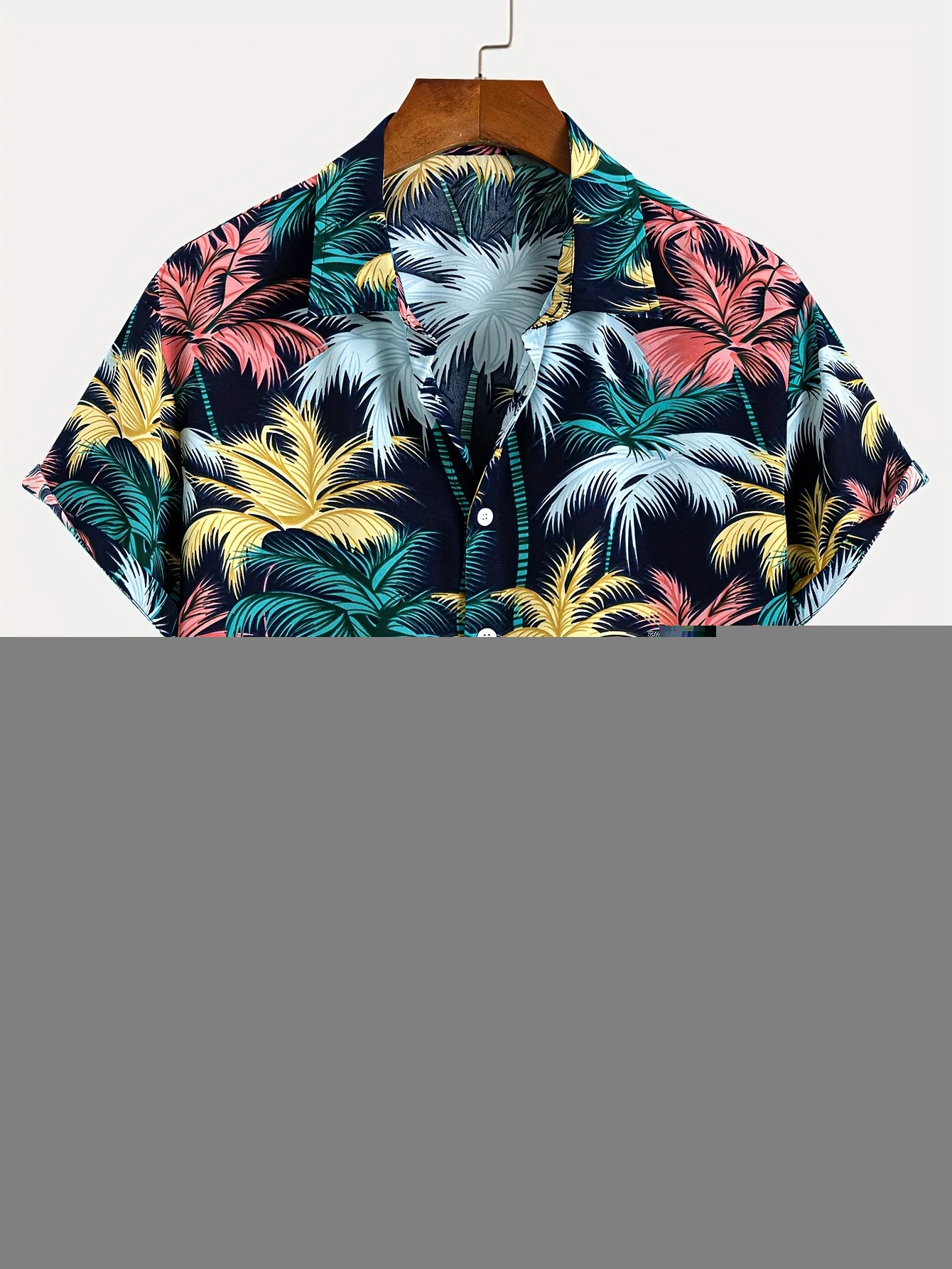 thumbnail image 1 of Camisa de manga corta con botones y solapa para hombre con estampado de cocoteros tropicales, estilo hawaiano, para vacaciones de verano en el resort, tops extragrandes, 1 of 4