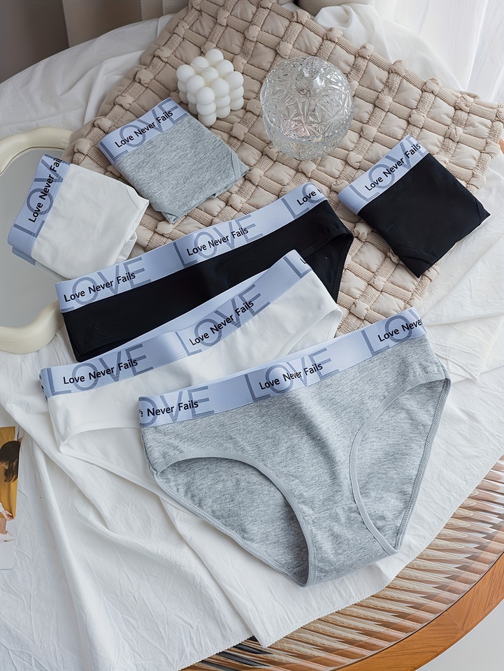 6-piece set of sporty, fashionable, pure cotton and comfortable women's briefs, letter wide belt and simple women's underwear