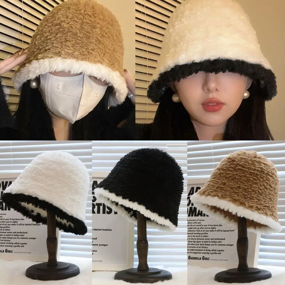 

Thicken Woolly Bucket Hat Hair Accessories Warm Soft Winter Hats Headwrap Turban Cap Unisex