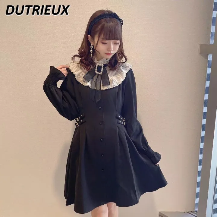 

Mine Series Mass-Produced Slimming Stand Collar Long Sleeve Dress Spring New Fitted Waist Sweet Cute Girl Mid-Length Dresses