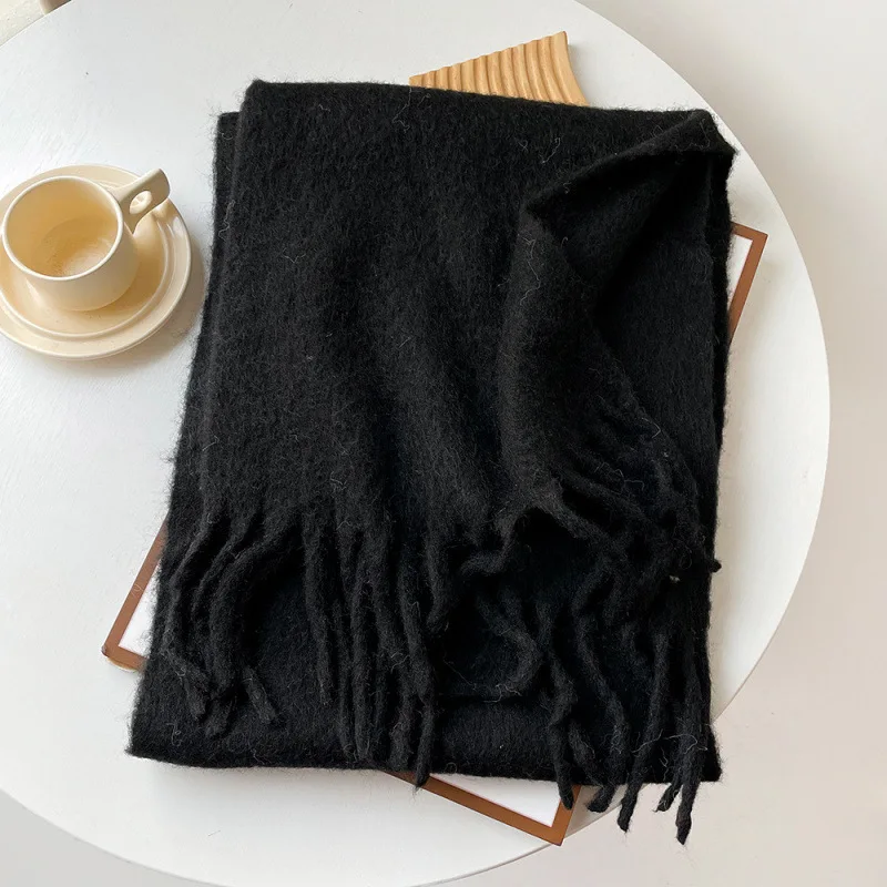 Luxus Solide Wolle Mischung Schal Frauen Winter Quaste Schal Pashmina Taschentuch Dame Pareo Weiche Outdoor Winddicht Bufanda 2025 – Detail 9