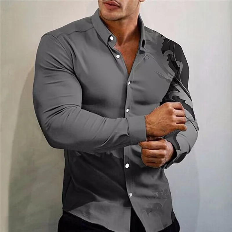 

Spring Fashion Shirts For Men Casual Leaf Print Oversized Long Sleeve Button Top Mens Clothing Beach camisas y blusas Luxury New