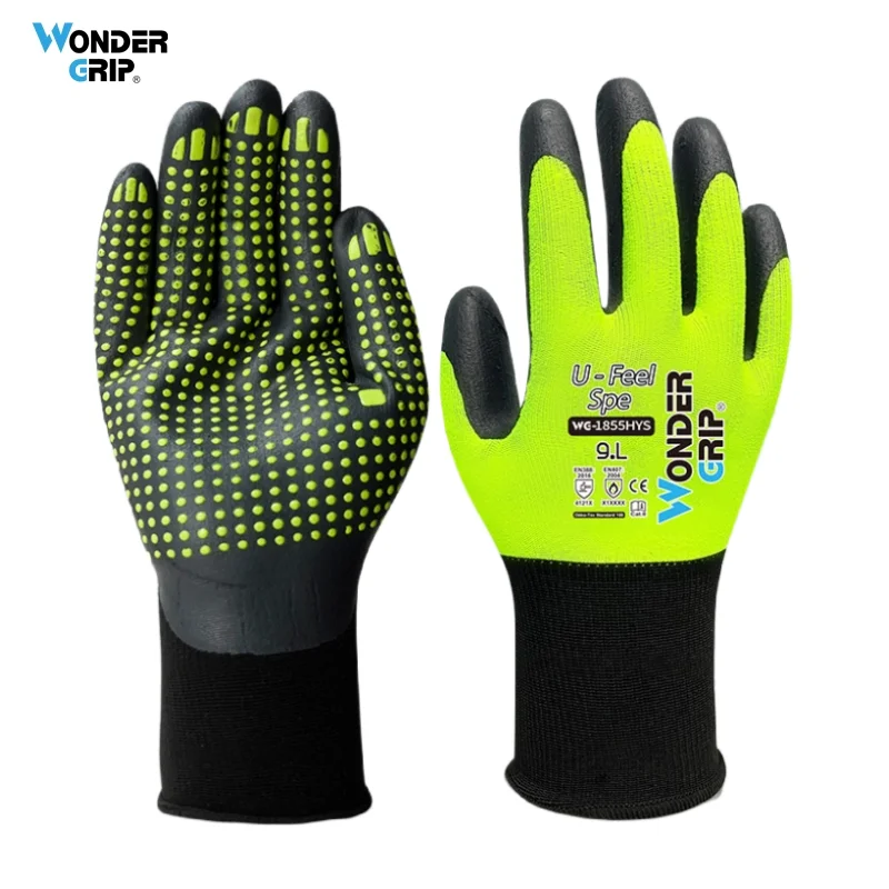 

Wonder Grip 12 Pairs / 24 Pcs General Safety Work Gloves Nitrile Palm Coating W/ Micro Dots 18 Gauge Spandex & Polyester Lining